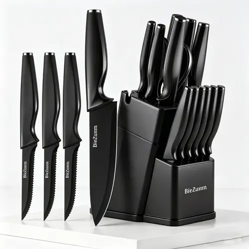 Black Knives Kitchen Set - 15-Piece/3-Piece Options, Stainless Steel Sharp Non-Stick Blades, Ergonomic Handle, Includes Cutting Boards, Cut with Control All-In-1 Knife Block Set for Cooking, Includes Boards