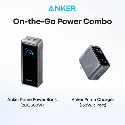 Anker Prime Power Bank, 26,250mAh 3-Port Portable Charger with 300W Max Output, Two-Way Charging, TSA-Approved, App Control, for MacBook, iPhone 17/16 Series, and More sohochic