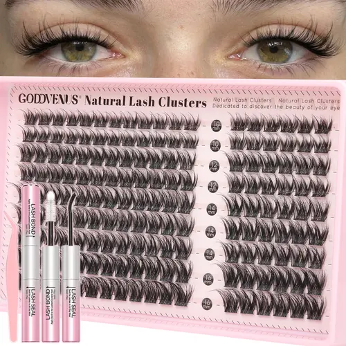 Goddvenus Elegant Lash Clusters Natural Wispy Lash Clusters – D Curl Individual Lashes with 6 Layered Thicknesses, Fluffy DIY Cluster Eyelash Extensions for Understated Chic Babes