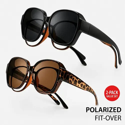 2 Pack Fit-Over Oversized Retro Sunglasses for Men Women • Slide Over Prescription Glasses Two-Piece Value Bundle Polarized Driving Shades
