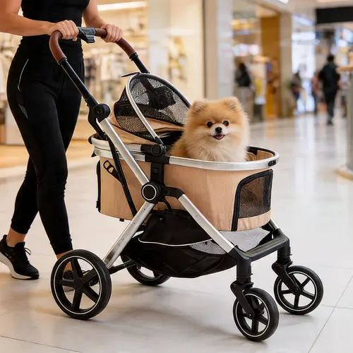Made4Pets Aluminum 3-in-1 Puppy Stroller & Car Seat Combo - 23.6" Compact Fold, Quick Car-Seat Mode, Detachable Carrier, Smooth Ride, Rubber Wheels, 4 Anti-Shock Stabilizers, Waterproof Pads, Secure Tethers, 23.6"w×10"×34.6", 50 lbs Capacity, Senior Dogs