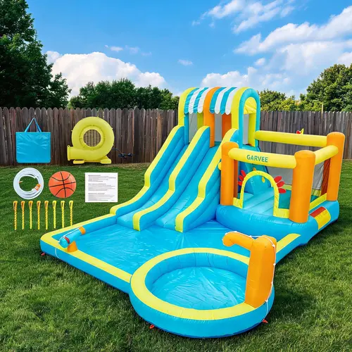 Summervibes Flash sale toy items 16 FT 9-in-1 XXL Inflatable Water Park for Kids – Dual Racing Slides, Bouncy Castle, Splash Pool, Water Cannons, Basketball Hoop, Climbing Wall, Ring Toss – Heavy-Duty Backyard Blow Up Pool, Indoor/Outdoor Summer Fun