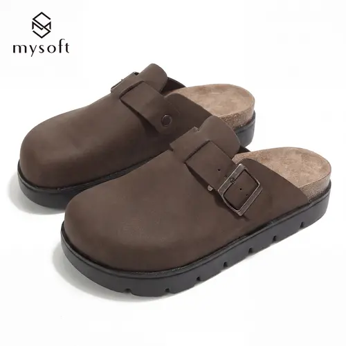 Mysoft Women's Casual Platform Clogs - Closed-Toe Block Heel Footwear with Cork Footbed, Adjustable Buckle, Thick Soled Mules, Walking Shoes for Indoor-Outdoor Comfort, Casual Wear,sohochic