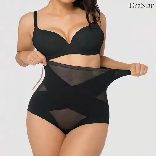 iBraStar Shapewear for Women Tummy Control High Waisted Body Shaper Panties Seamless Slimming Underwear Breathable Mesh Cross Compression Abs Sculpting Briefs Butt Lifter Comfortable Fit Plus Size