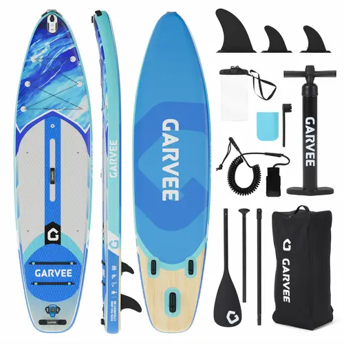 Extra Wide Inflatable Stand-Up Paddleboarding Paddle Board - 10'6" x 32" x 6" - Non-Slip Stable Deck - 450 lbs Capacity - Deluxe Paddleboarding Accessories, Backpack, Paddle, Air Pump, Camera Mount - Ideal for Yoga, Fishing, Surfing, Beginners