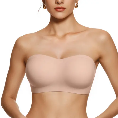 Womens Strapless Bras Jelly Push Up Bandeau Bra Non Slip Wireless Supportive Padded Bras Seamless Comfortable Tube Bra