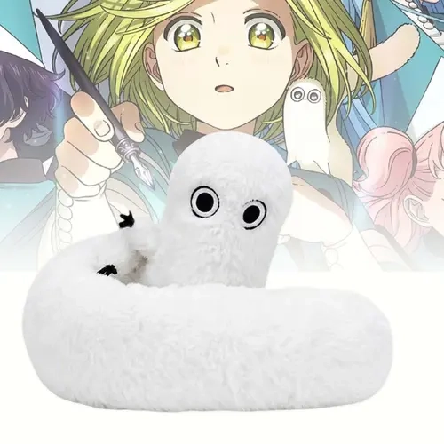 Witch Hat Atelier Fudeworm Plush Toy, Cute Anime Plushie, Soft Huggable, Shapeable Worm Plush Doll, Ultra-Soft Fluffy Companion, Posable Brush Buddy, Kawaii Collectible, Bedroom Decor, Gift for Manga and Anime Fans