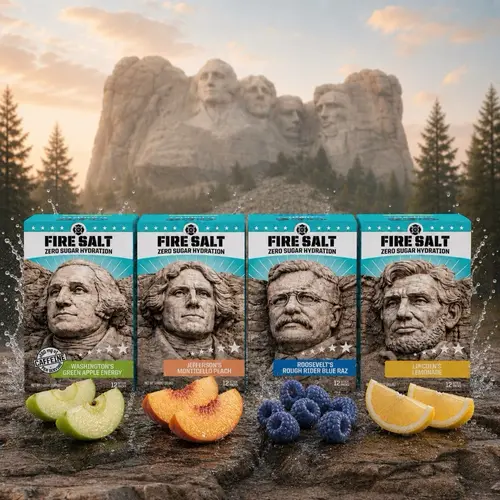 Fire Salt Mount Rushmore Collection Hydration Sticks - Essential Electrolytes & Coconut Water - Zero Sugar - Sport Energy Drink Mix - Natural Ingredients - 3x Electrolytes - Ideal for Intense Activities - Beverage, 16 or 32 ct.- FIRE SALT