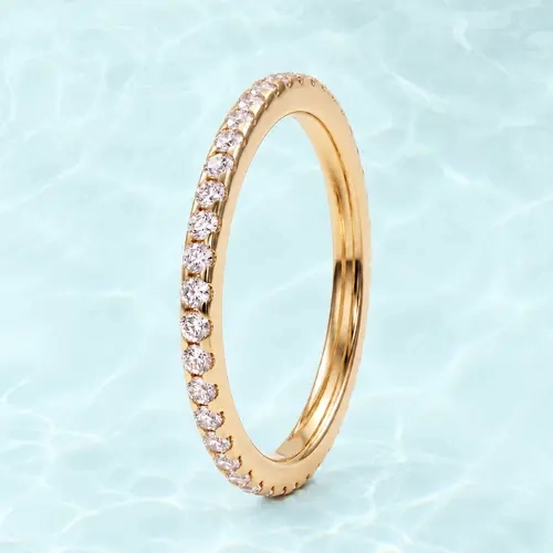 PAVOI Waterproof Eternity Rings for Women - 14K Gold Plated Slim Wedding Band - 2-Pack & Individual Travel Wedding Rings