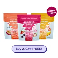 Javvy Summer Refresher Trio TikTok Exclusive Bundle - Strawberry Acai, Mango Pineapple & Peach Passionfruit Clear Protein Refreshers - 10g Protein, 45mg Caffeine, 0g Sugar, Fiber & Electrolytes, Naturally Flavored, Just Add Water