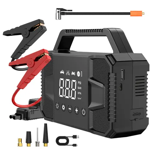 【KAPEEZI】 2026ToolUpgrade Compact Automotive All-Weather Emergency Kit - 4000A 12V Jump Starter, 150 PSI Tire Inflator, 15000mAh Power Bank, LED Light - Reliable at -20°F (-29°C) for Cars, SUVs - Auto Accessories, Car Tools, Tools and Gadgets