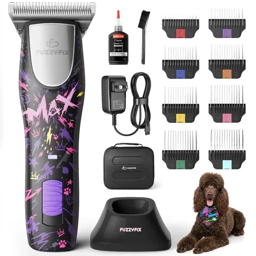 Fuzzyfix MAXIPOP Pet Grooming Clippers – Upgraded W-Blade, 3000/3500 RPM, Quiet Motor with Charging Base – Professional Pet Hair Trimmer for Dogs & Cats