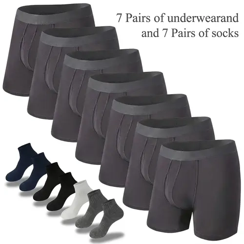 Men's Bamboo Viscose Boxer Briefs 7-Pack Menswear - Bamboo Fiber, U-Pouch Shape, Long Leg Stretch, No Ride-Up Fit, Moisture Wick, Minimalist Briefs+Socks Set with Free 7 Socks, Father's Gift, Outdoor Use