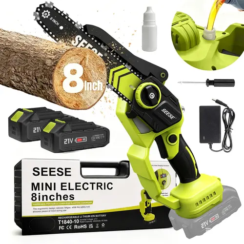 SEESE Brushless Mini 8"ChainSaw Oil System- Portable Electric Cordless Saw for Wood Cutting, Batteries (2000mAh) ,Pruning, Gardening, Camping - Suitable for Seniors, Women Holiday gifts toolupgrade