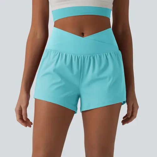 Halara SoftlyZero Airy Crossover High Waisted 2-in-1 InstantCool Yoga Shorts 3'' with Pockets #BackToSchool