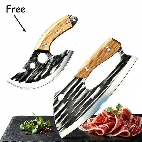 Buy 1 Get 1 Free Forged Kitchen Knife Set - Sharp Durable Meat Cleaver Chef Knife, Ergonomic Non-Slip Handle, Precision Cutting Bone Chopper Gift Box