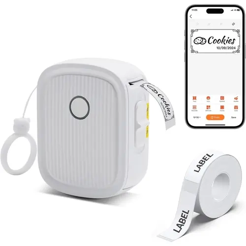 Mini Thermal Label Printer Machine - Bluetooth Connection, Mobile Phone Operation, App Control, Includes Cells