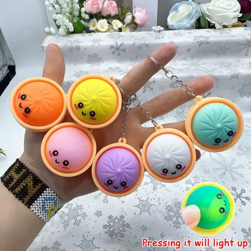 Cute Dumpling Pressable Fidget Keychain - PVC Food-Shaped Charm, Wear-Resistant Stress Relief Toy for Daily Use, Party & Gifting,deals for you,mid year sale.