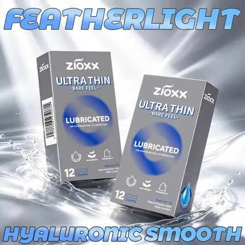Zioxx Ultra Thin Bare Feel Condoms 12-Count, Premium Water-Based Lubricated Skin-Friendly Latex Condoms for Maximum Sensitivity & Safety, 52mm#sohochic