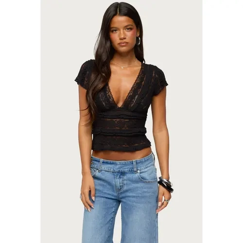 Avalee Sheer Lace V Neck Top