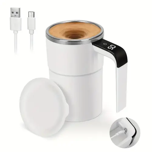 Stainless Steel Reusable Washable ABS Automatic Magnetic Self-Stirring Coffee Mug - Rechargeable Electric Stirring Cup, Built-in LCD Thermometer, Portable Tumbler for Milk, Hot Cocoa, Home Office, School Use,sohochic