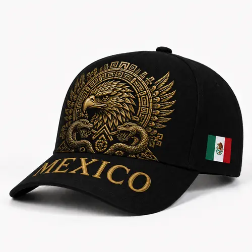 Mexico Baseball Cap with Golden Aztec Eagle , Adjustable Snapback Hat for Men & Women, Breathable Sturdy Design for Patriots & Sports