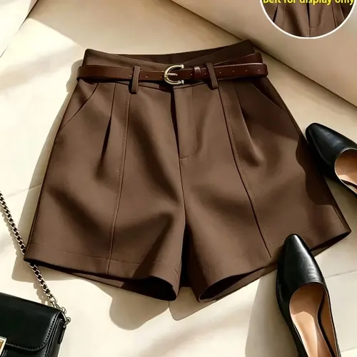 Women's Elegant Solid Color High Waist A-Line Wide Leg Shorts, Slant Pocket Design, Soft Comfortable Fabric, No Belt, Summer Shorts