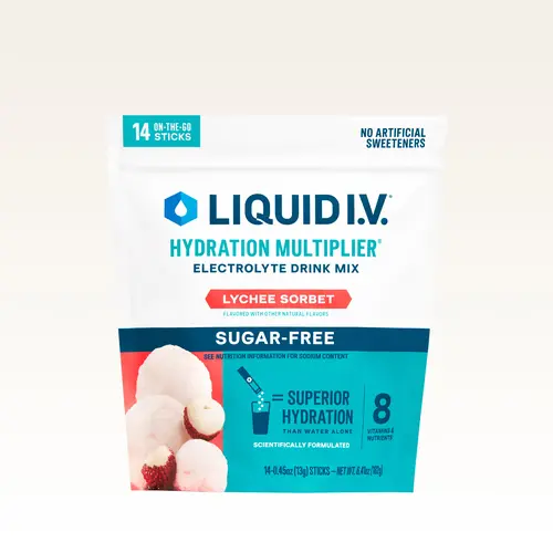 Liquid I.V. Sugar-Free Hydration Multiplier - Lychee Sorbet - Hydration Powder Packets | Electrolyte Powder Drink Mix | Convenient Single-Serving Sticks | 8 Vitamins & Nutrients | 1 Pack (14 Servings)​
