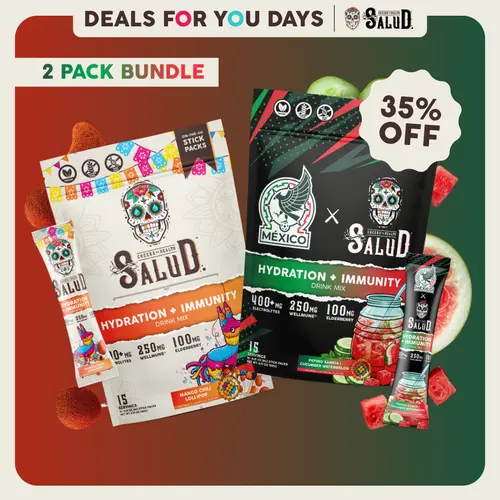 Salud 2-in-1 [Viva México Bundle] Agua Fresca Drink Mix, Hydration + Immunity, Electrolytes Powder, Agua Fresca Drink Mix, Elderberry, Dairy & Soy Free, Non-GMO, Gluten Free, Vegan, Low Calorie, 1g Sugar (2-Pack, 30 Servings)