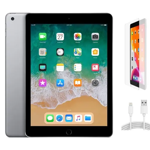 Refurbished Apple iPad 6th Gen (WiFi + Cellular Unlocked) - Acceptable Condition with Tempered Glass Screen Protector & 1 Year Warranty