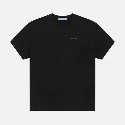 Aelfric Eden Mini Script Embroidered Basic Tee Oversized Dropped Shoulder Fit Chest Mini Script Embroidery Heavyweight Cotton Fabric Classic Crew Neck Minimalist Streetwear Unisex Top,clothes for back to school,first day of school outfits,sohochic