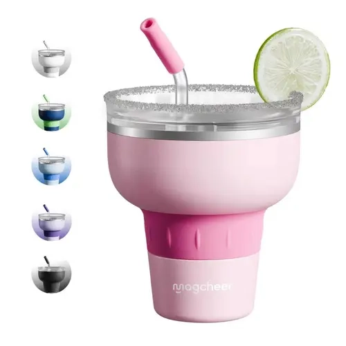 Magcheer 16 oz Cocktail Tumbler with Lid and Straw - Stainless Steel Insulated Margarita Tumbler - 320° Sippable Stemless Wine Cup for Party