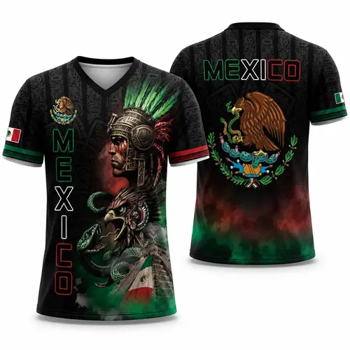 Mexico Aztec Warrior 3D All-Over Print T-Shirt, Mexican Flag Eagle and Snake Graphic Tee, Cinco de Mayo Patriotic Unisex Gift for Men and Women