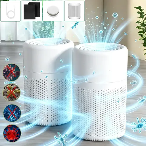 【Toolupgrade】2-Pack H13 True HEPA Air Purifiers for Home Bedroom Room Appliances, H13 Filter Cleaner with Ionizer, Odor Eliminator, USB Cable, USB Port, Type-C, 24dB Quiet Filtration, Nightlight, ABS Construction, Removes Smoke, Dust, Pollen, Pet Dander,