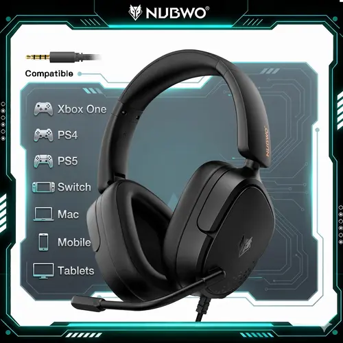 NUBWO HG04L Gaming Headset for PS5/PS4, Xbox Series X|S/Xbox One, Switch – 250g Lightweight, Clear Unidirectional Mic, Soft Memory Earmuffs, 3.5mm Jack for Gaming & Work(Black) summerwins