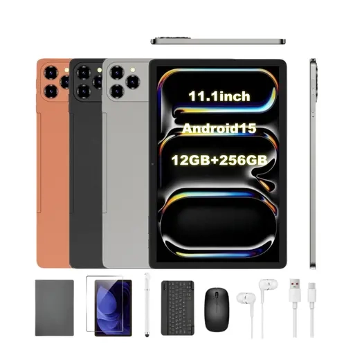 W&O 2026 New 11.1-in IPS Android 15 Tablet Bundle, 4+8GB RAM+256GB ROM, 7-in-1 Set with Keyboard, Case, Stylus, Mouse, Earbuds & Charger, WIFI6, Bluetooth 5.0, 10000mAh Battery, Ideal for Holiday Gifts