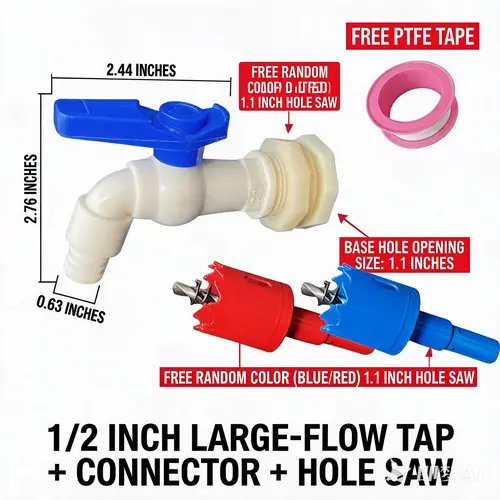 Rain Barrel Spigot Kit, Rain Barrel Faucet Kit with Hole Saw and 1/2" PVC Bulkhead Fitting for Water Barrel, Water Tanks, Rain Barrels, Tubs, Garden Barrels
