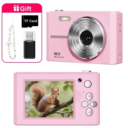 Digital Camera, Camera for Beginner with 2.4inch Screen, 720P Autofocus Portable Vlogging Camera with Dual Lens, Photo Capture, Video Recording, Memory Card, Anti-Shake, Mega Pixels, Powerful Zoom, Compact Point and Shoot Digital Cameras