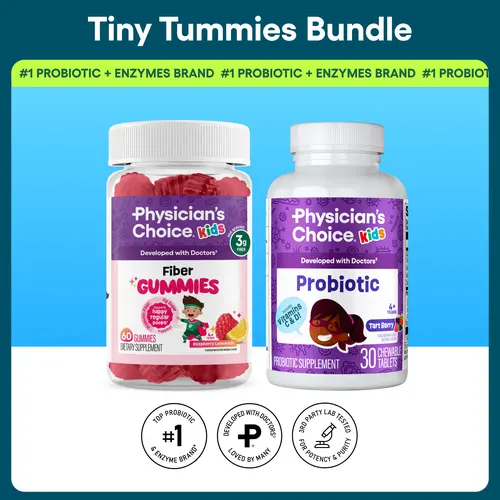 Physician's Choice Tiny Tummies Bundle: Kids Digestive & Immune Health with Prebiotic Fiber Gummies & Probiotic