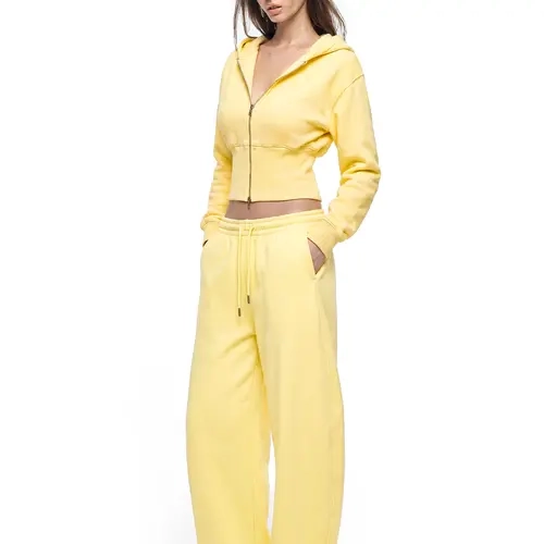 FDR Women's Buttercream Cropped Zip-Up Hoodie & Sweatpants Set, Soft Casual Two-Piece Outfit with Hooded Jacket, Y2K Minimalist Streetwear Style for Daily Wear, Baggy Pant Lounge and Active Looks #TikTokShopBackToSchool