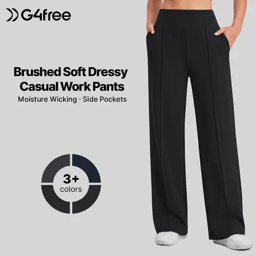 G4Free EverGoing Wide Leg Pants for Women High Waist Front Seam Yoga Dress Pants with Pockets Black Wideleg,#sohochic
