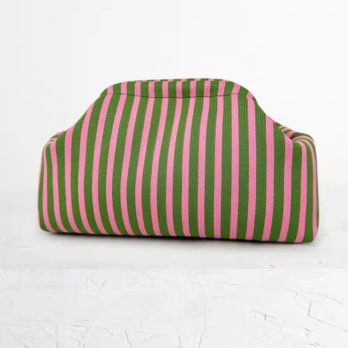 Women's Striped Knit Handbag, Large Capacity Makeup Bag, Foldable Cosmetic Bag, Travel Makeup Pouch, Elegant Style, Suitable for Daily Use, Travel, Shopping, Parties
