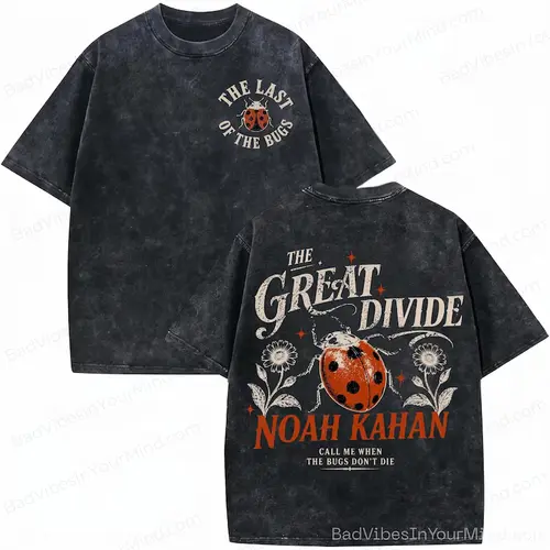Men's Noah Kahan The Divide Tour Comfort Color Wash T-Shirt - 2026 Tour "The Last of the Bugs" Vintage Fashion Streetwear Classic Apparel for Christmas, Birthday