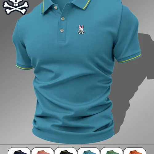 Men's Geometric Pattern Fitted Casual Polo Shirt, Summer Polos, Collared Polo Shirts, Breathable Stretch Fabric, All Seasons Wear, Comfortable Durable Design