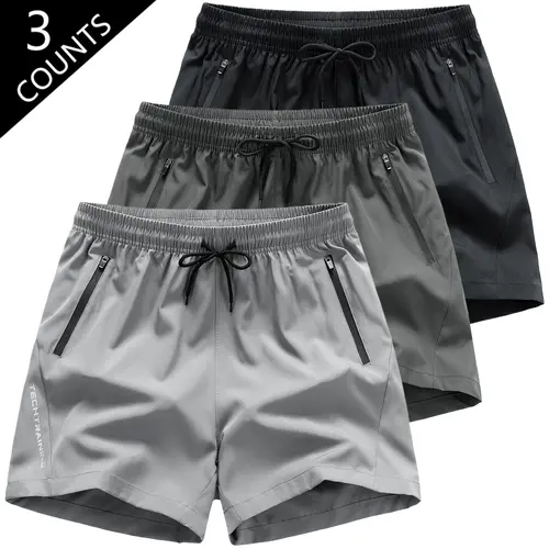 Men’s Crew-Length Activewear Shorts Pack, Quick-Dry Workout & Sports Fitness Shorts with Elastic Drawstring Waist, Side Zipper Pockets sohochic