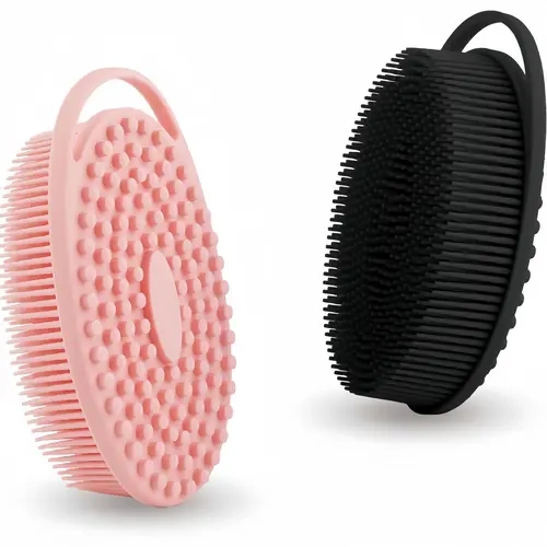 Soft Silicone 2-in-1 Bath Accessories - Body Scrubber, Shower Exfoliating Tool & Shampoo Brush for Sensitive Skin, Beauty Products with Rich Lather
