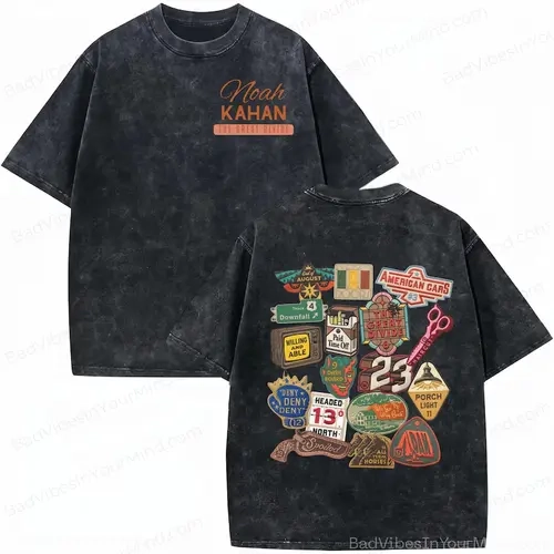Men's Noah Kahan The Divide Tour Fitted Short-Sleeve Graphic Top - Comfort Color Fabrics T-Shirt, Vintage Style Porch Light On Concert Apparel for Christmas/Birthday Gifting