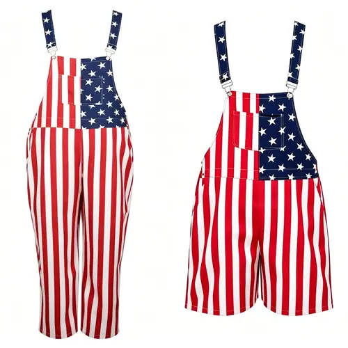 Red, White & Blue Star Stripe Overalls -Perfect for Independence Day, Memorial Day,National Holiday Celebrations, Parades,Parties, and Casual Vacation Wear
