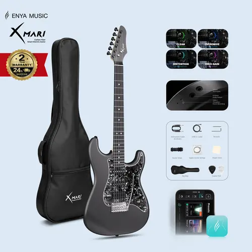 Xmari Modern Smart Electric Guitar with DSP Effects, No Built-In Amp, 4 Presets, USB-C OTG Recording, 3.5mm Headphone Jack, Alnico Pickups with Coil Split, Carbon Fiber Body, Gig Bag, Strap, 6.35mm Audio Cable & Picks for Gigging, Music #backtoschool