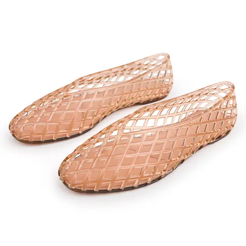 [Pls Size Up] EVELLYHOOTD Women's Breathable Mesh Jelly Ballerina Flats - Lightweight Breathable Slip-On Shoes for Women, Summer Beach Vacation Footwear, Breathable Slip Ons, Jelly Shoes